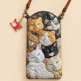 Sleepy Group Cats Quilted Slim Phone Crossbody Bag