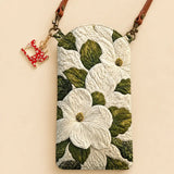 White Magnolia Flower Quilted Slim Phone Crossbody Bag