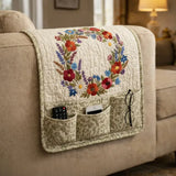 Floral Wreath Quilted Sofa Armrest Organizer