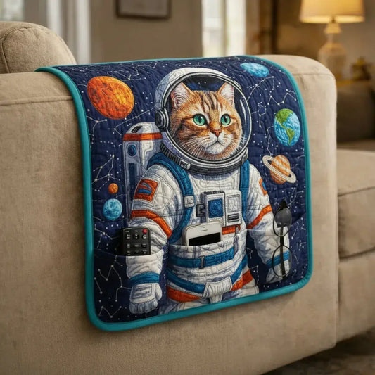 Cat Astronaut Quilted Sofa Armrest Organizer