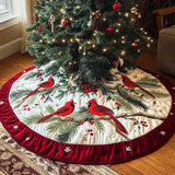 Cardinal Berry Christmas Quilted Tree Skirt
