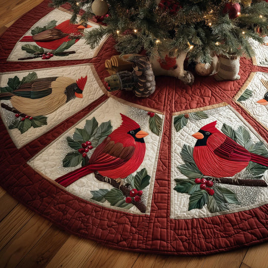 Festive Cardinal Quilted Tree Skirt