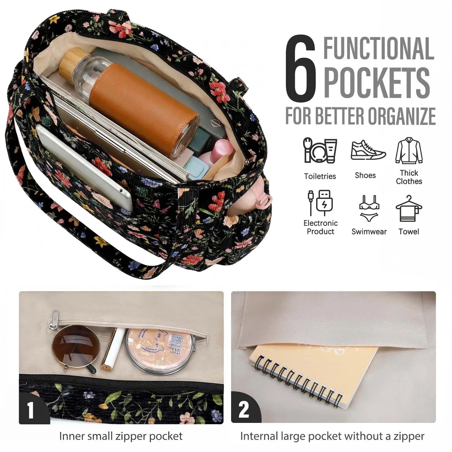 Large Multiple Pockets Corduroy Bag