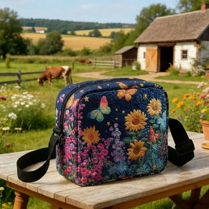 Bohemian Floral And Butterfly Quilted Crossbody Bag