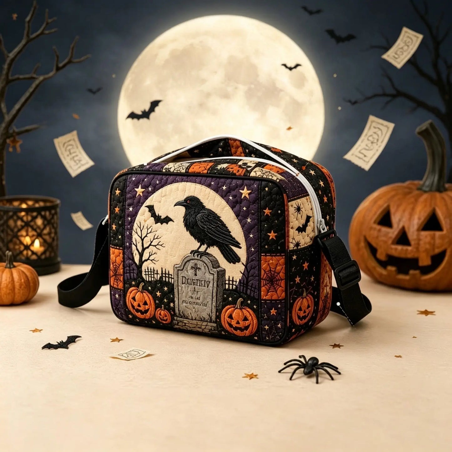 Crow Halloween Quilted Crossbody Bag