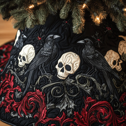 Christmas Skull And Black Crow Quilted Tree Skirt