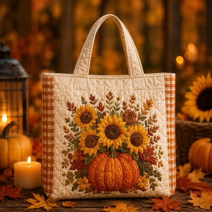 Pumpkin Sunflower Plaid Fall Handmade Tote Bag