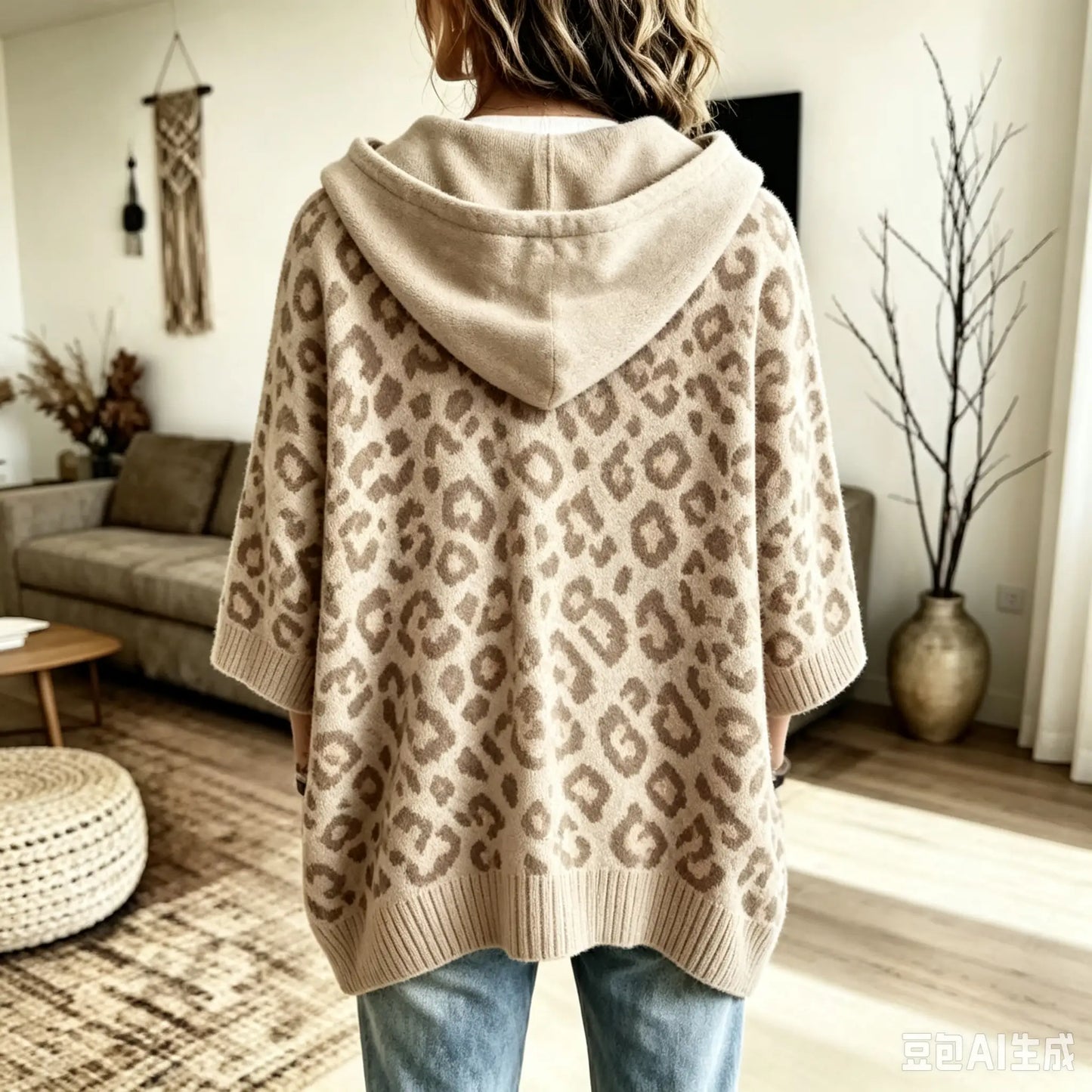Comfortable And Casual Leopard-print Knitted Hoodie