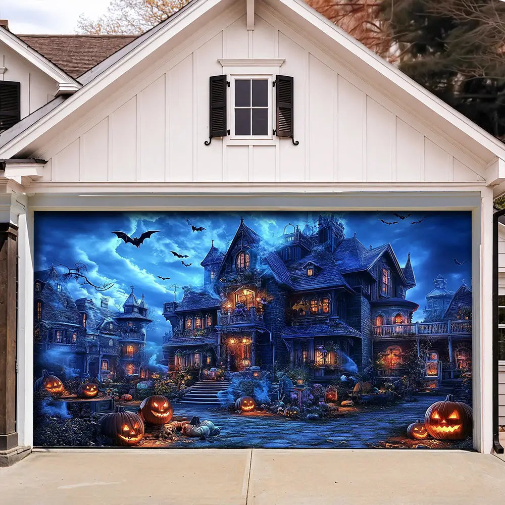 Haunted Halloween Estate Garage Door Banner Decoration