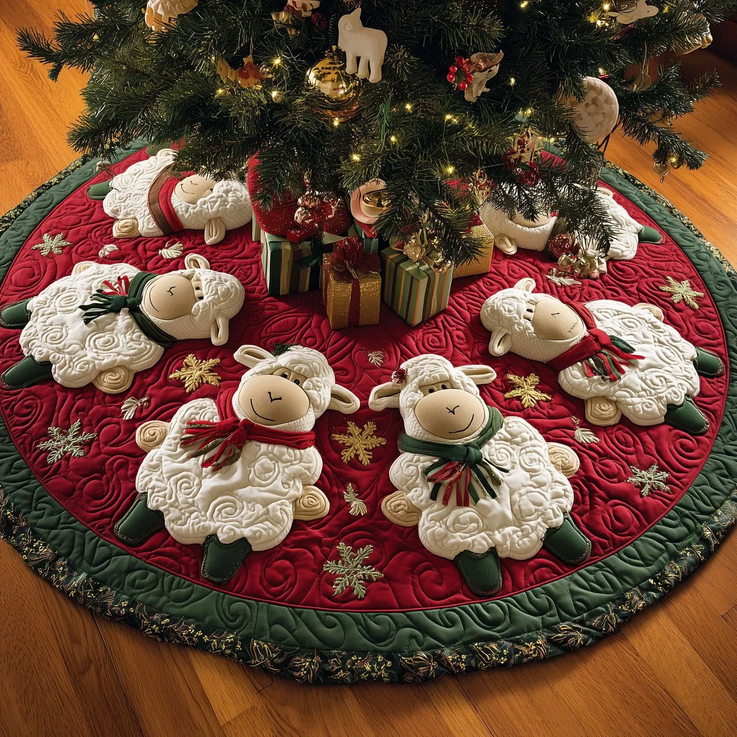 Adorable Sheep Quilted Tree Skirt