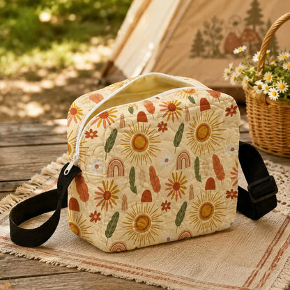 Boho Sun and Rainbow Quilted Crossbody Bag
