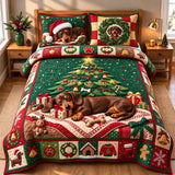 Christmas Dachshund Christmas Tree Quilted Bedding Set