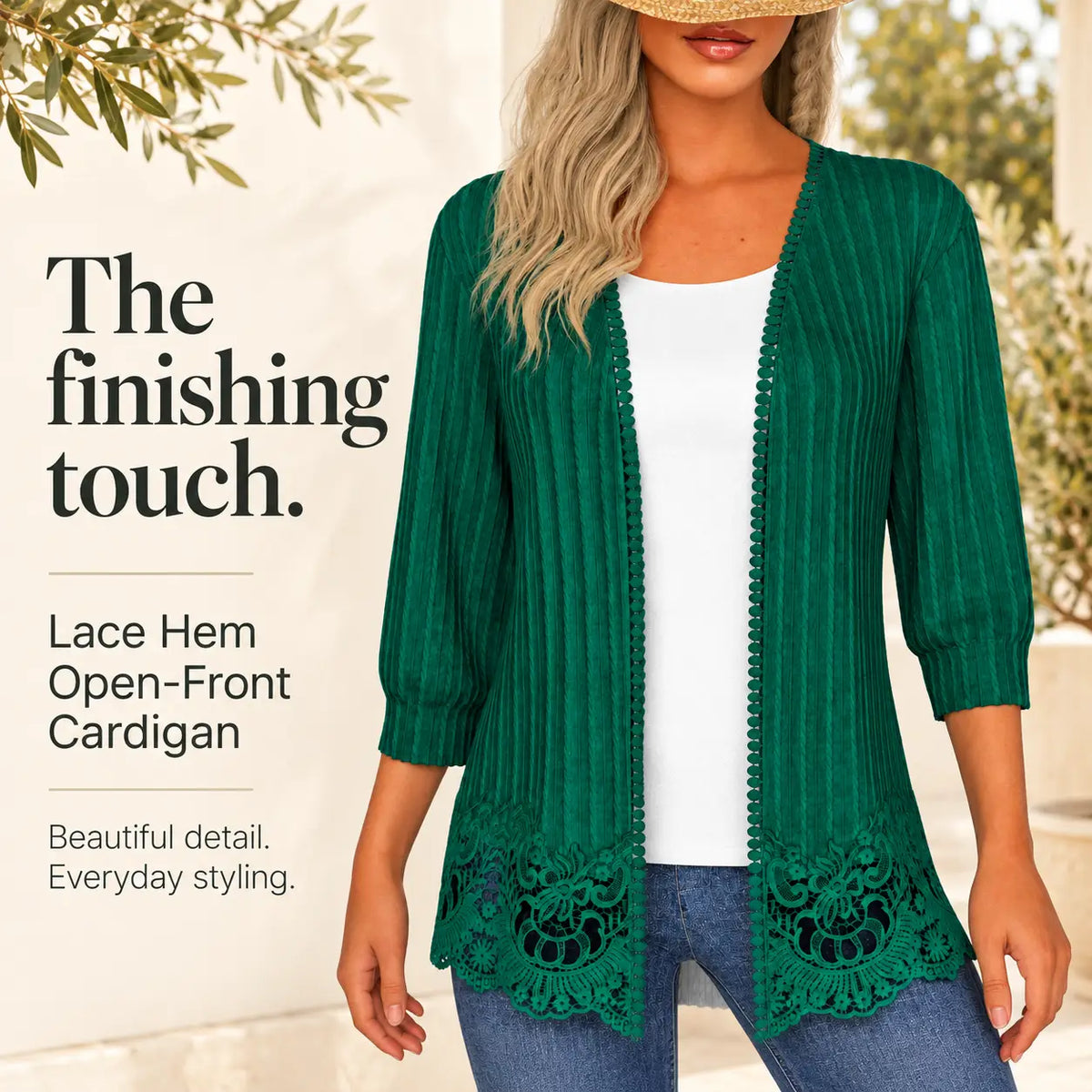 Women's Crochet Lace Trim Open-Front Cardigan
