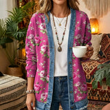 Pink Vintage Rose Floral 3D Digital Printing Denim Shirt