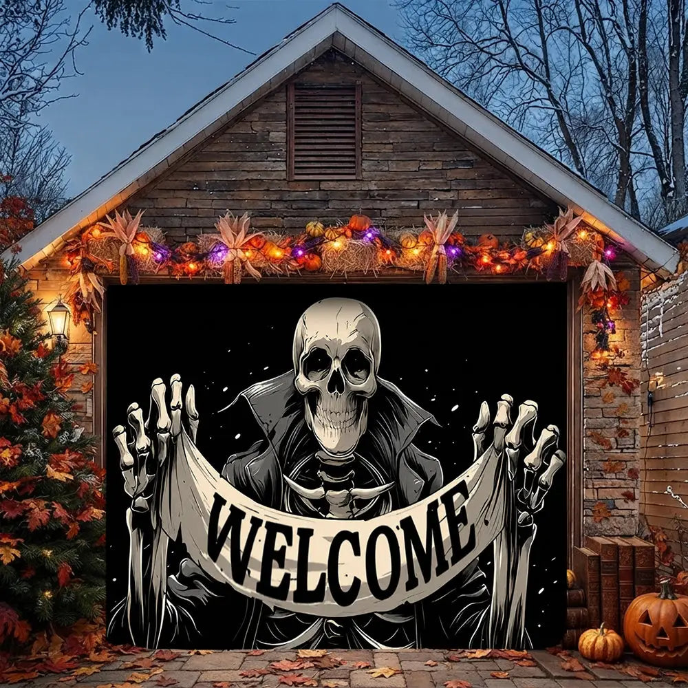 Skeleton Welcome Halloween Garage Door Banner Decoration
