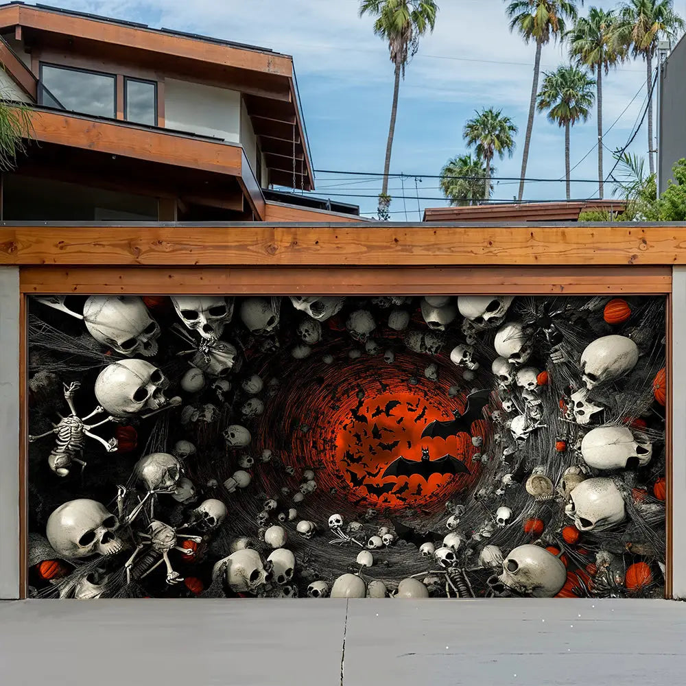 Haunted Skull Vortex Garage Door Banner Decoration