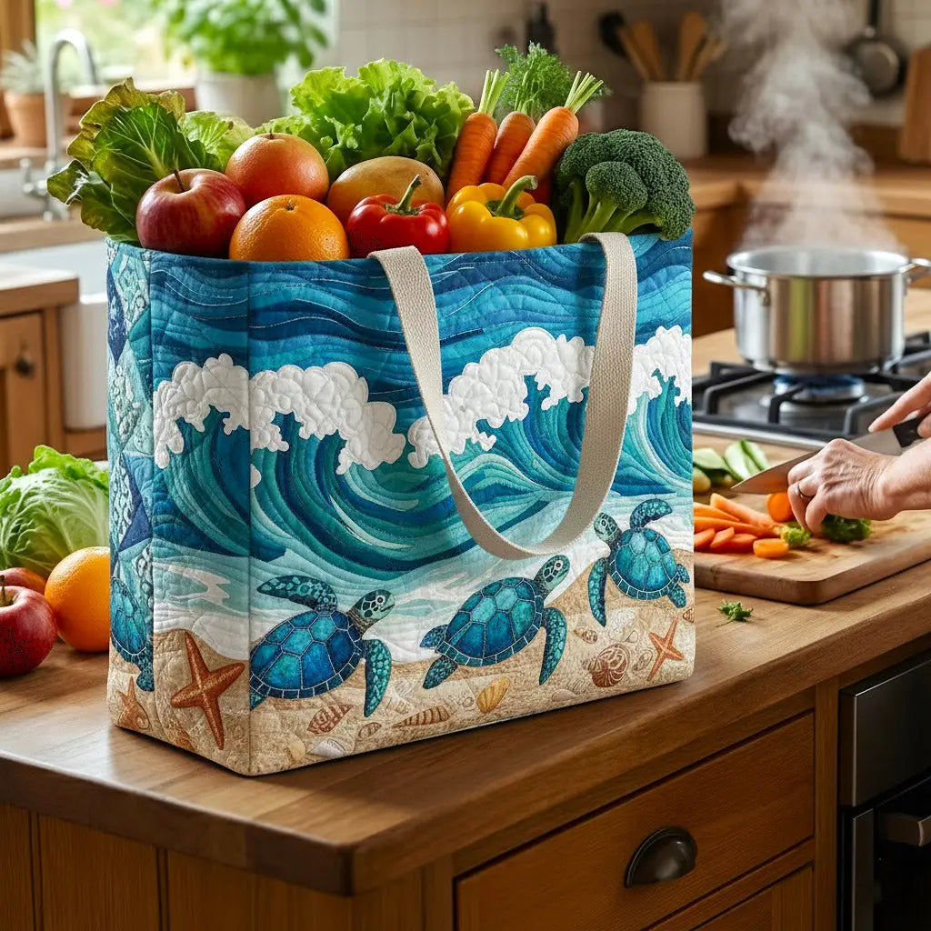 Sea Turtle Ocean Wave Quilted Shopping Bag