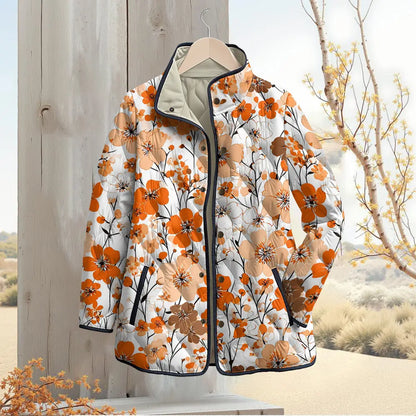 White Orange Floral Quilted Jacket