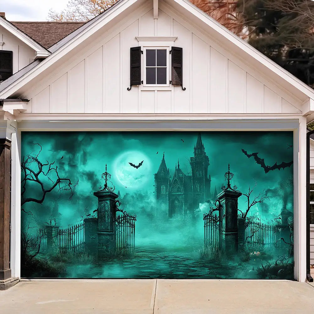Haunted Cemetery Gate Halloween Garage Door Banner Decoration