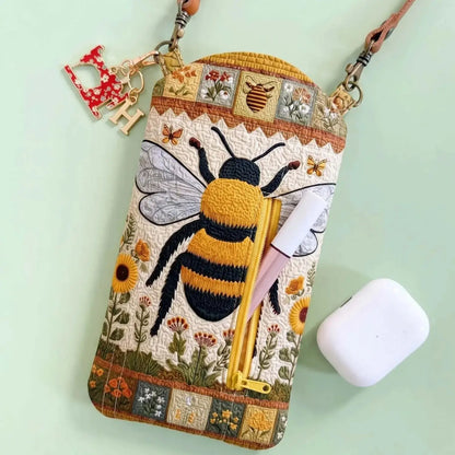 Flowers And Bees Quilted Slim Phone Crossbody Bag