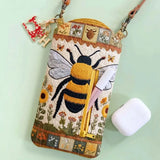 Flowers And Bees Quilted Slim Phone Crossbody Bag
