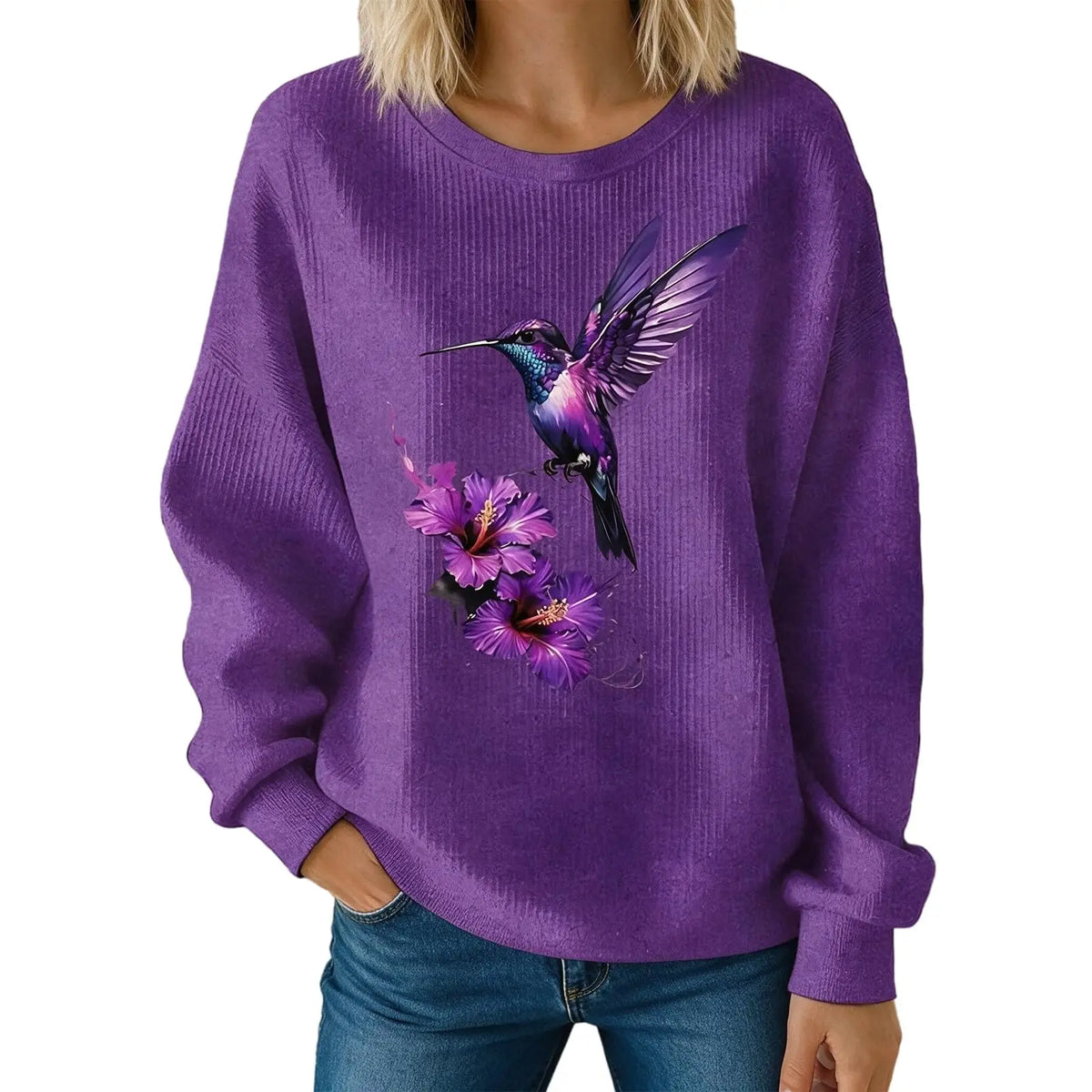 Women's Hummingbird Flower Art Print Casual Sweatshirt