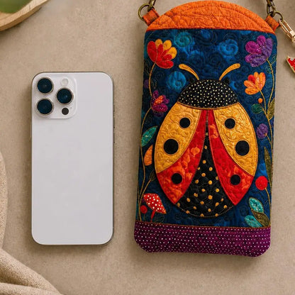 Boho Ladybug Quilted Slim Phone Crossbody Bag
