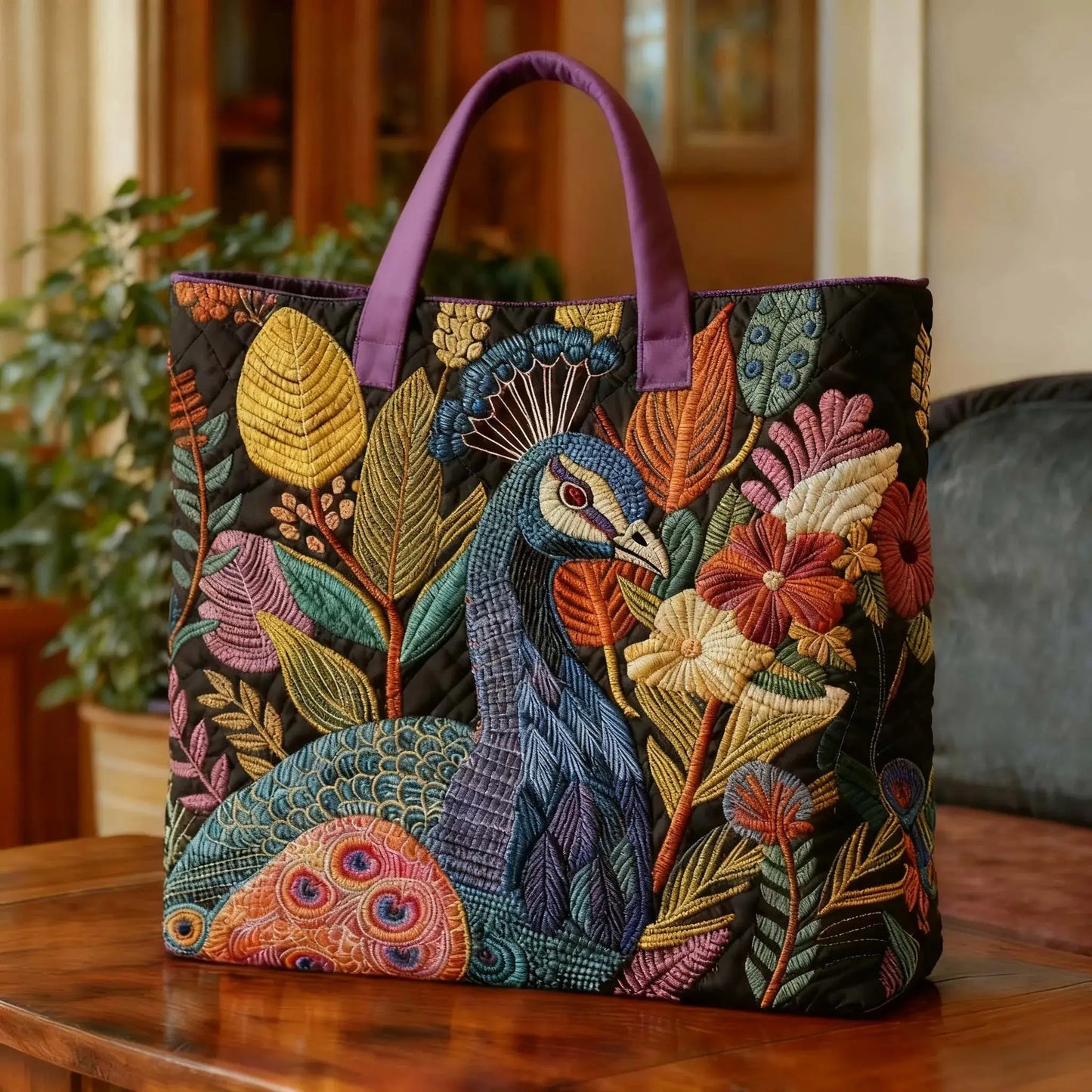 Peacock Flower Handmade Tote Bag