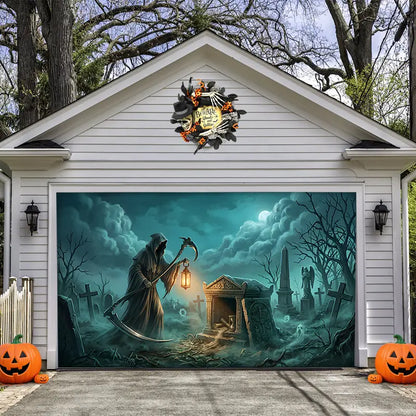 Grim Reaper Graveyard Halloween Garage Door Banner Decoration