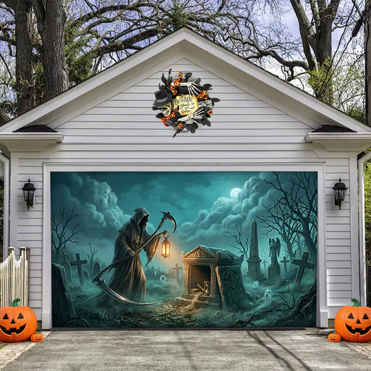 Grim Reaper Graveyard Halloween Garage Door Banner Decoration