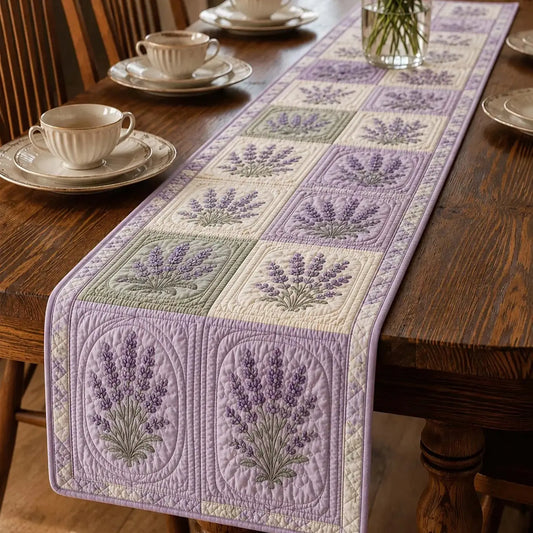 Cottagecore Lavender Floral Patchwork Quilted Table Runner