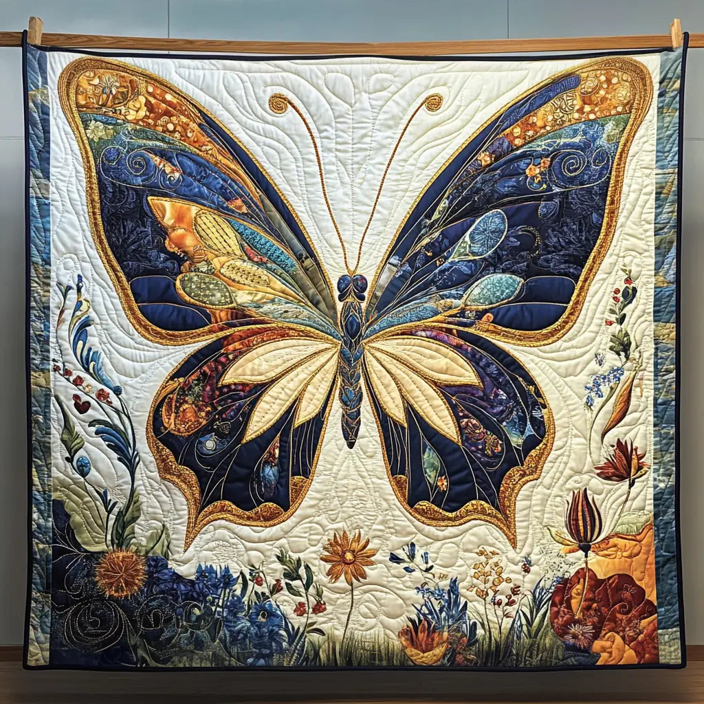 Amber Glow Butterfly Quilted Blanket