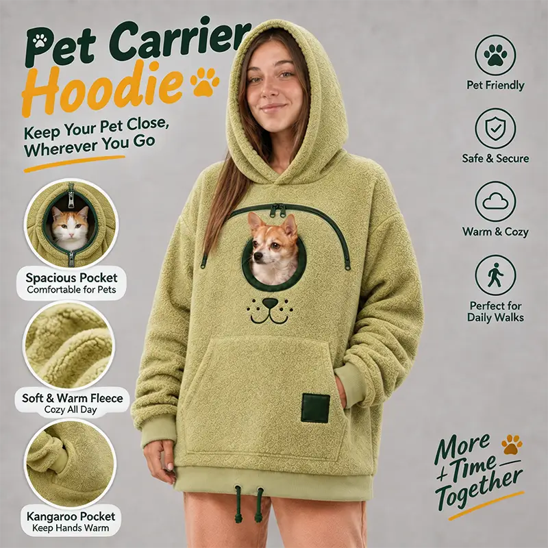 Cozy Pet Carrier Hoodie Built in Pouch for Cats Small Dogs