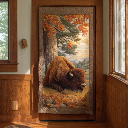 Resting Bison Autumn Forest Quilted Door Cover
