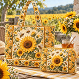 2pcs Sunflower Daisy Botanical Quilted Tote Bag Set