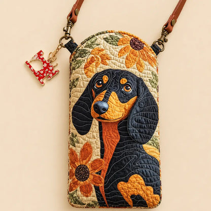 Dachshund Sunflower Quilted Slim Phone Crossbody Bag