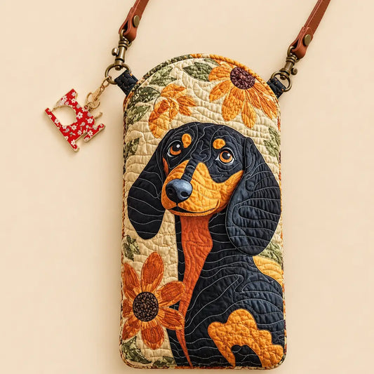 Dachshund Sunflower Quilted Slim Phone Crossbody Bag