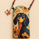 Dachshund Sunflower Quilted Slim Phone Crossbody Bag