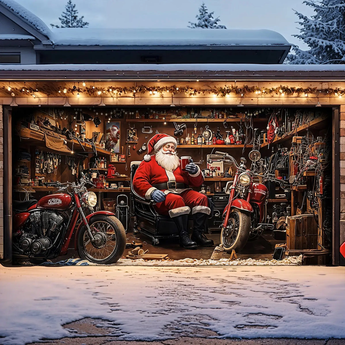 Santa’s Workshop Motors Garage Door Banner Decoration