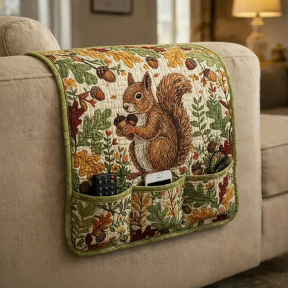Acorn Squirrel Quilted Sofa Armrest Organizer