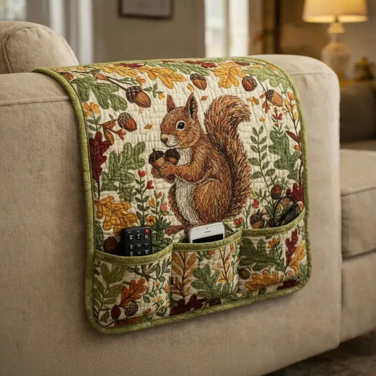 Acorn Squirrel Quilted Sofa Armrest Organizer