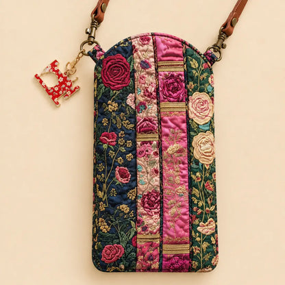 Vintage Floral Quilted Slim Phone Crossbody Bag