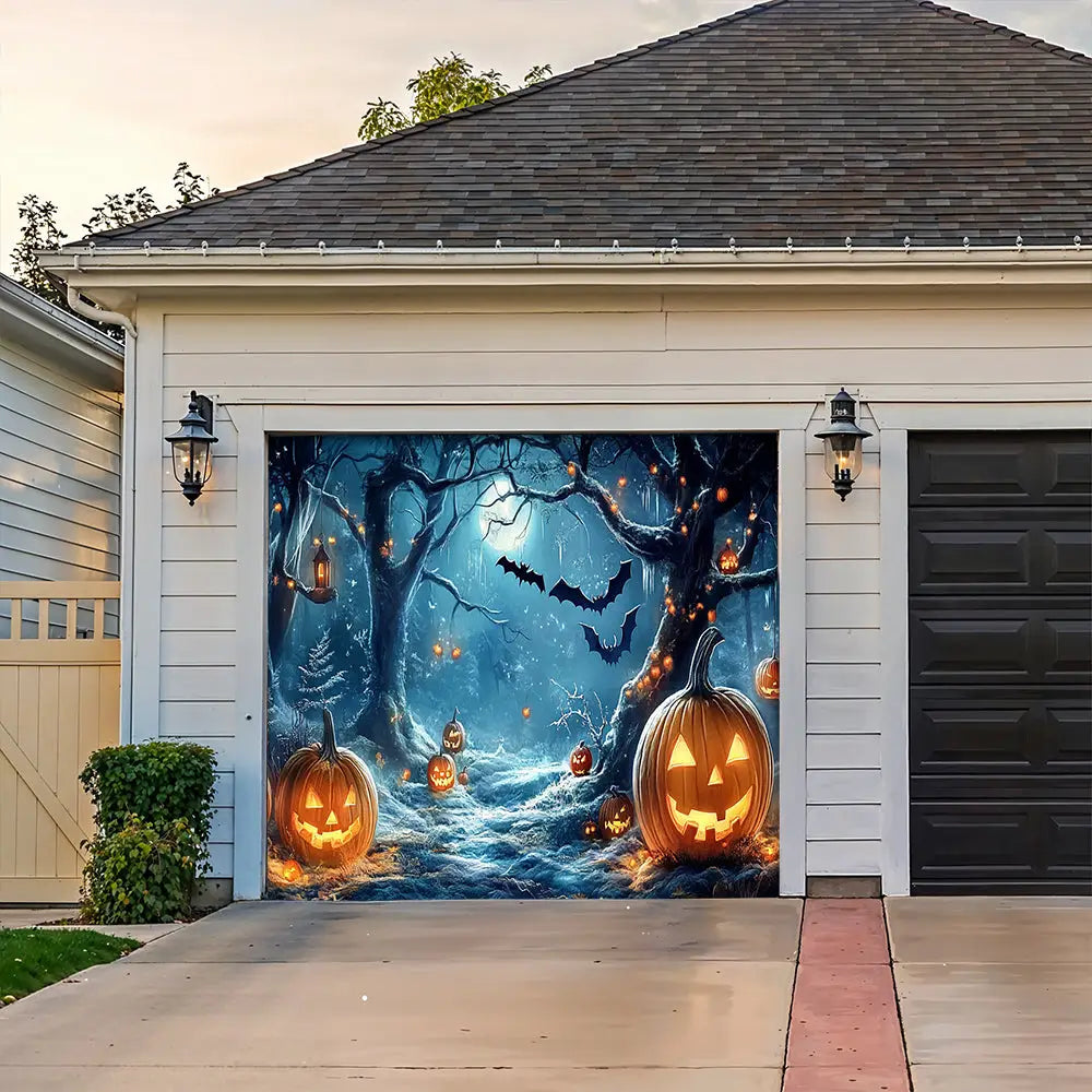 Whimsical Forest Midnight Halloween Garage Door Banner Decoration