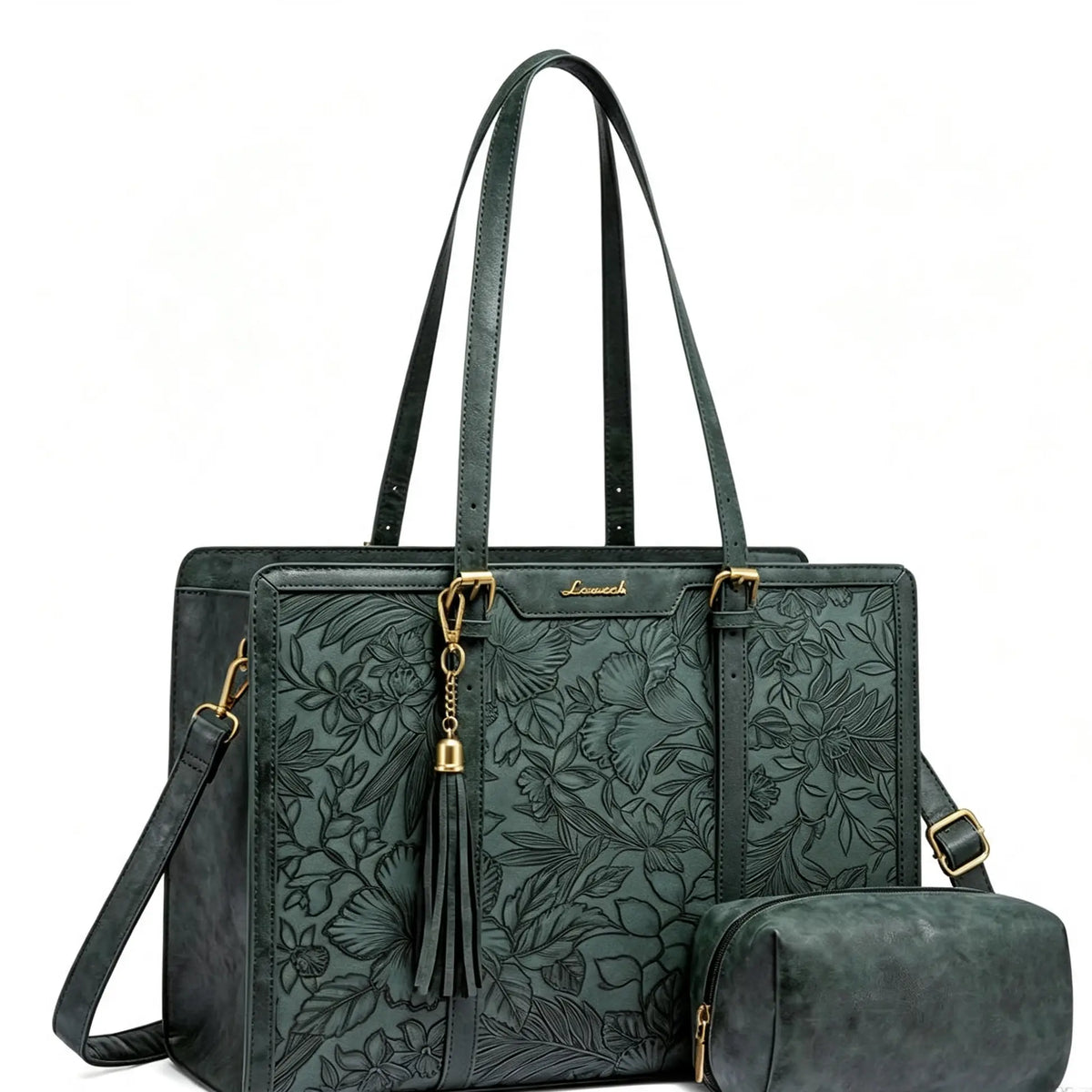 Vintage Embossed Leather Laptop Tote Set