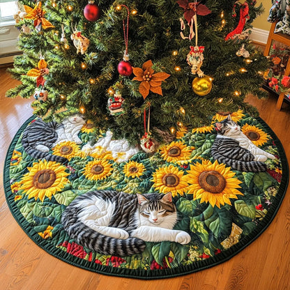 Catnap In The Sunflowers Quilted Tree Skirt