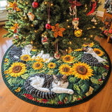 Catnap In The Sunflowers Quilted Tree Skirt