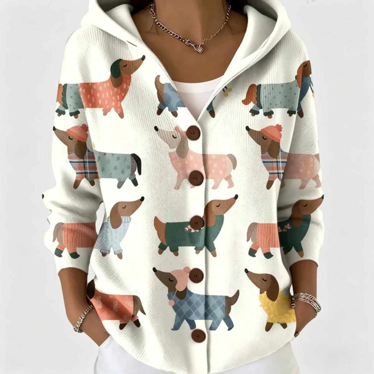 Elegant Button Hooded Sweater