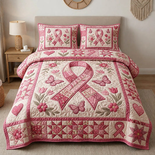 Breast Cancer Quilted Bedding Set