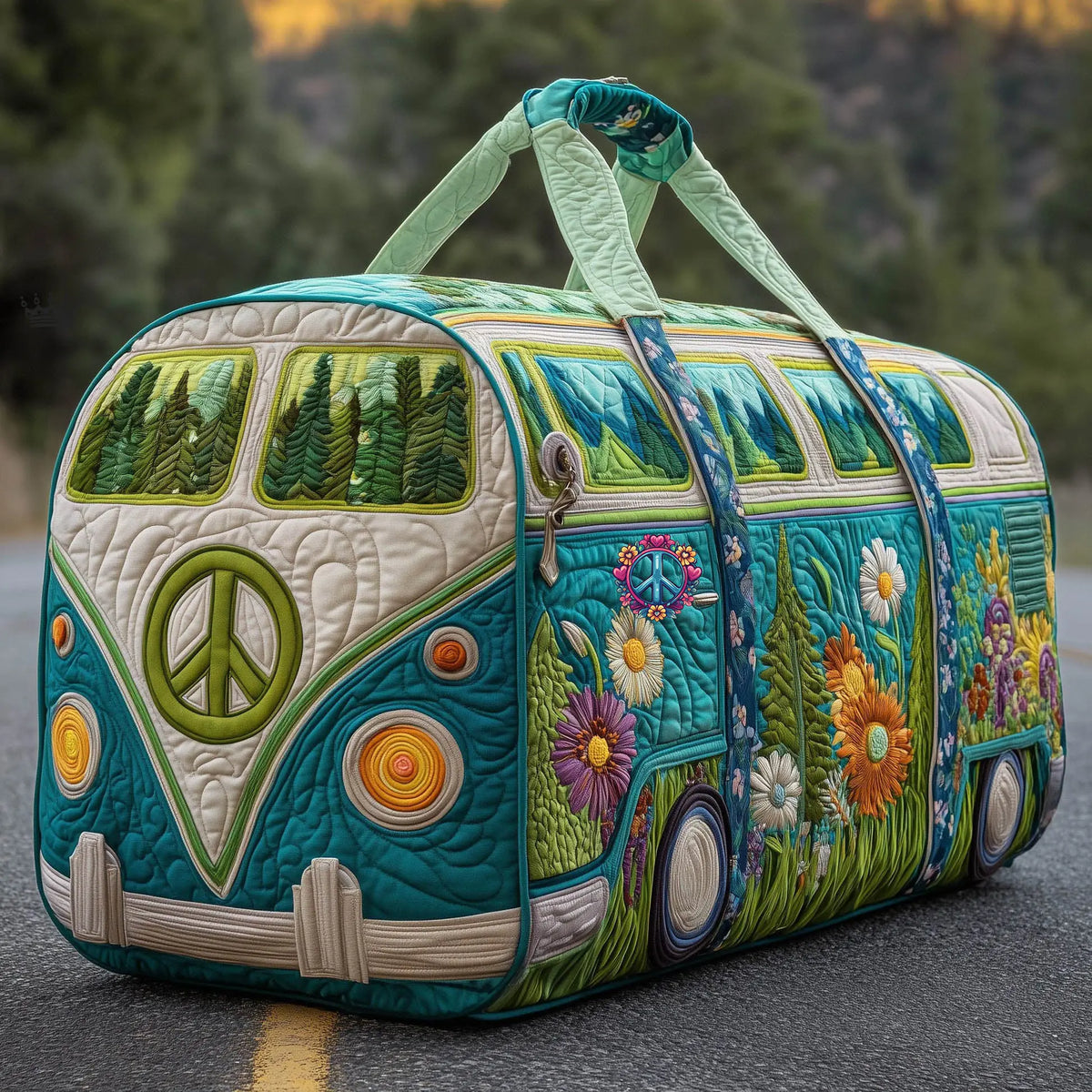 Hippie Van Green Quilted Duffle Bag