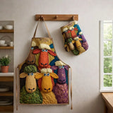 Colorful Sheep Quilted Apron Set (2-Piece) – Padded Apron + Heat-Resistant Oven Mitts